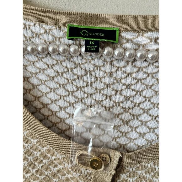 NWOT C Wonder Womens Plus Size 1X Cardigan Sweater Tan Button Front - Picture 5 of 5